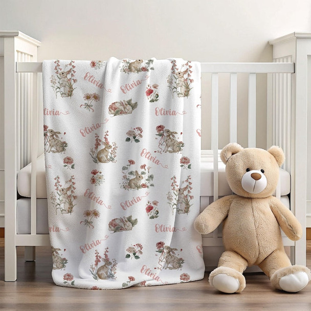 Personalized Rabbit Custom Kids Name Easter Blanket