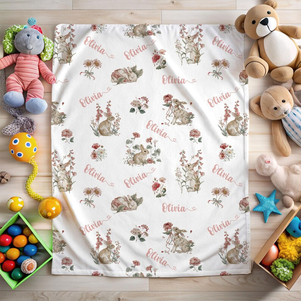 Personalized Rabbit Custom Kids Name Easter Blanket