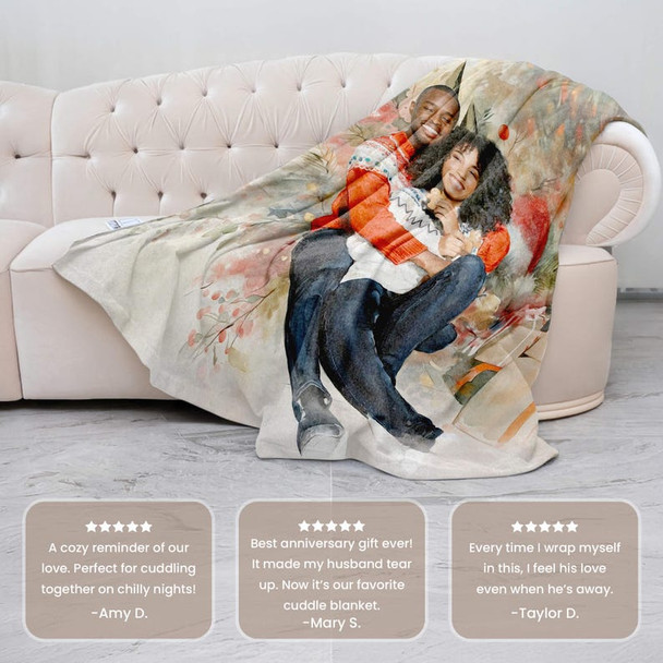 Custom Couple Watercolor Portrait Blanket, Photo To Painting
