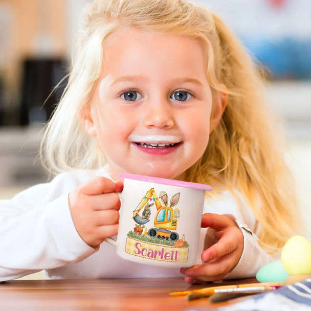 Personalized Easter Cute Bunny Excavator Design 12oz