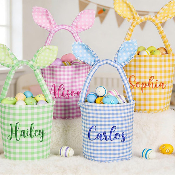 Embroidered Easter Basket Custom Kids Bunny Basket with Name