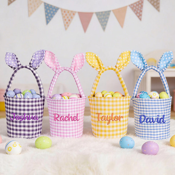 Embroidered Easter Basket Custom Kids Bunny Basket with Name