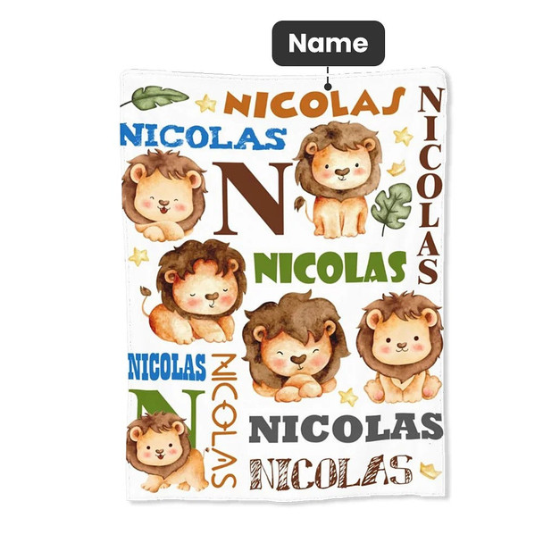 Personalized Cute Lion Blanket with Name