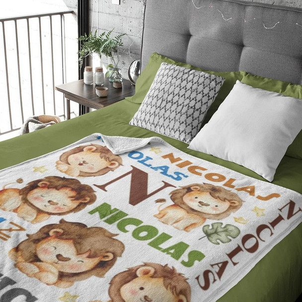 Personalized Cute Lion Blanket with Name