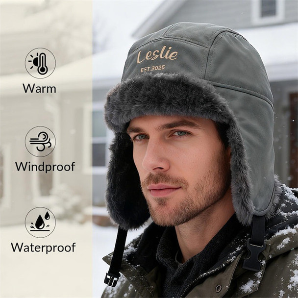 Personalized PU Leather Trapper Hat,Custom Name