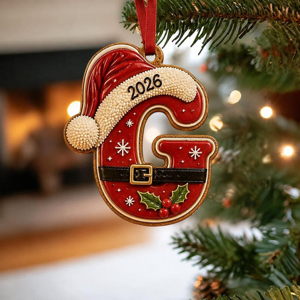 Personalized Christmas Letter Ornament, Custom Kids Name Ornament, Santa Hat Initial Ornament