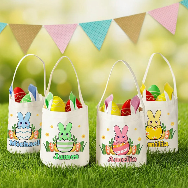 Personalized Cute Easter Bunny-In-Egg Bunny Ears Basket