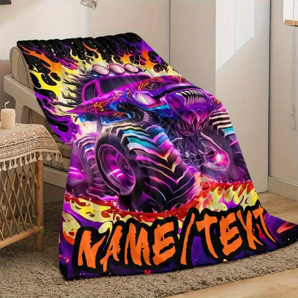 Personalized Monster Truck Blanket Custom with Name