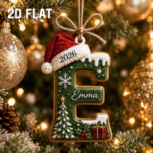 Personalized Gingerbread Letter 2D Flat Ornament, Custom Kids Name Ornament