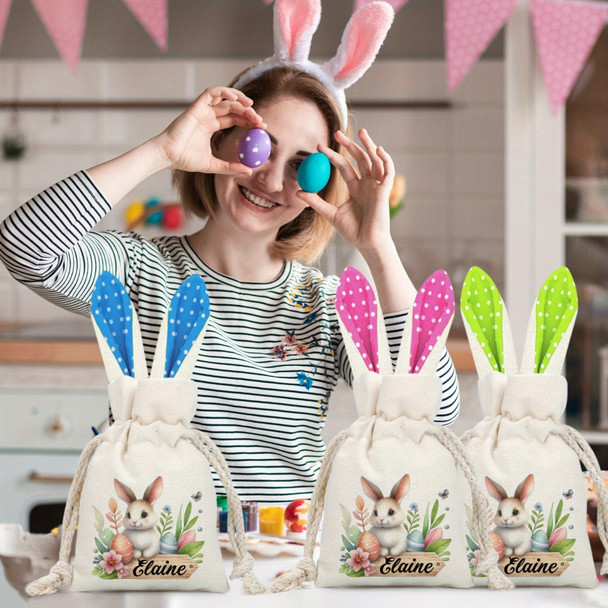 Customizable Easter Bunny Ear Gift Bag with Personalized Name