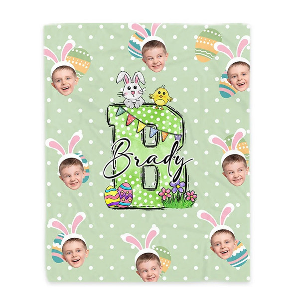 Personalized Easter Colorful Polka Dot Bunny Chick Initial   & Face Photos Blankets