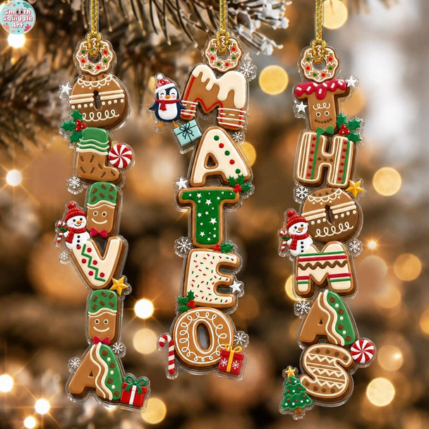 Custom Gingerbread Letter Name Ornament, Personalized Kids Christmas Alphabet Name Tag Stocking