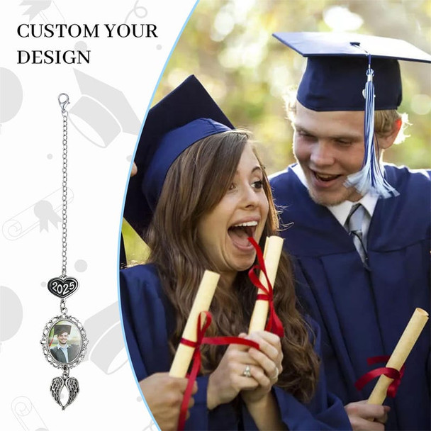 Graduation Tassel Charm with Angel Wings, Custom Graduation Cap Photo Charm