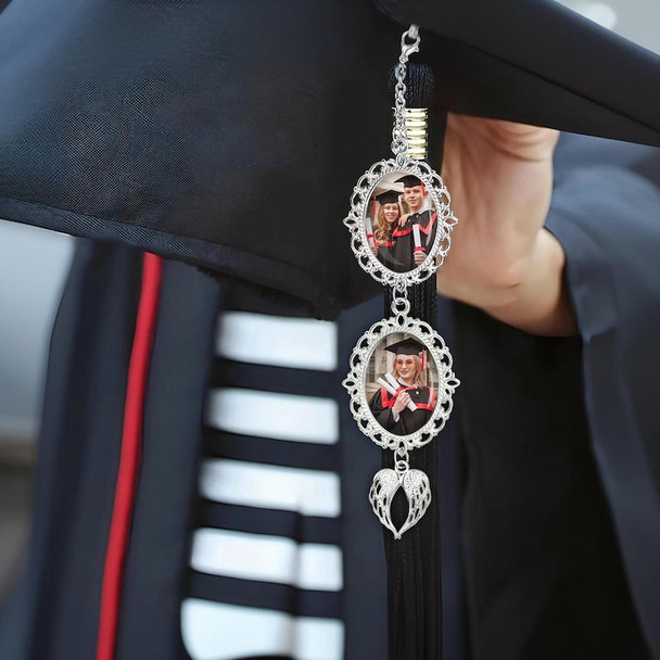 Graduation Tassel Charm with Angel Wings, Custom Graduation Cap Photo Charm