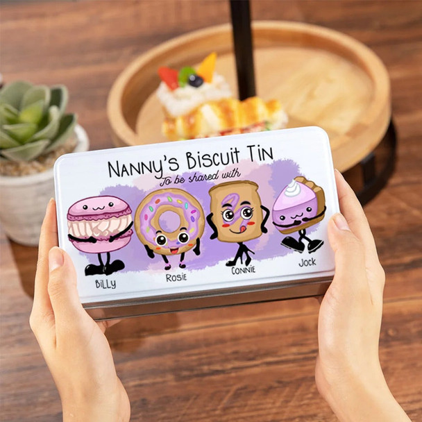 Personalized Food Grade Metal Pink Characters Biscuit Tin