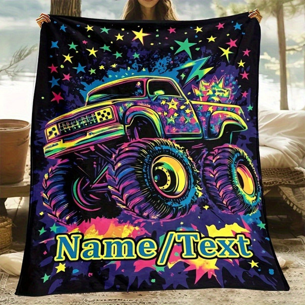 Custom 1pc Blanket with Creative Off-Road Truck Design And Personalized Text