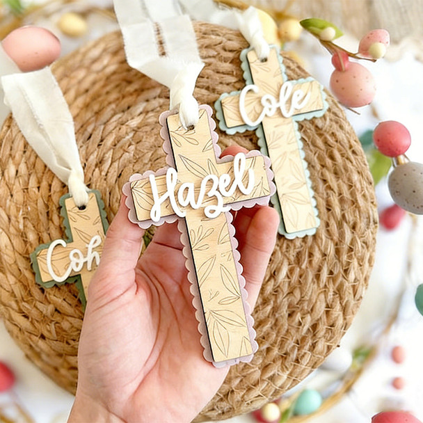 Personalized Easter Basket Tag, Custom Cross Tag, Easter Basket Name