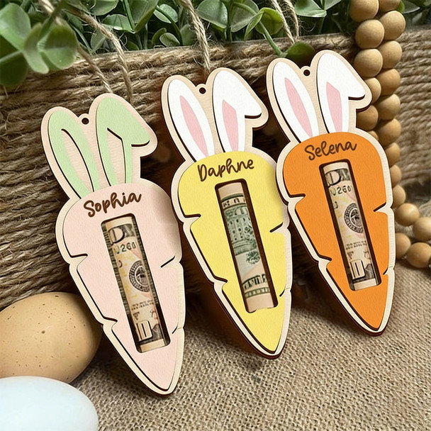 Personalized Easter Carrot Money Holder: Bunny Ear Tag, Cash Gift