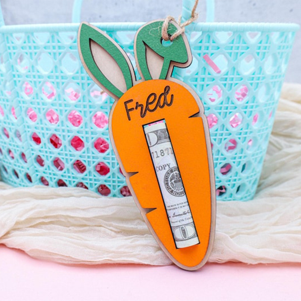 Personalized Easter Carrot Money Holder: Bunny Ear Tag, Cash Gift