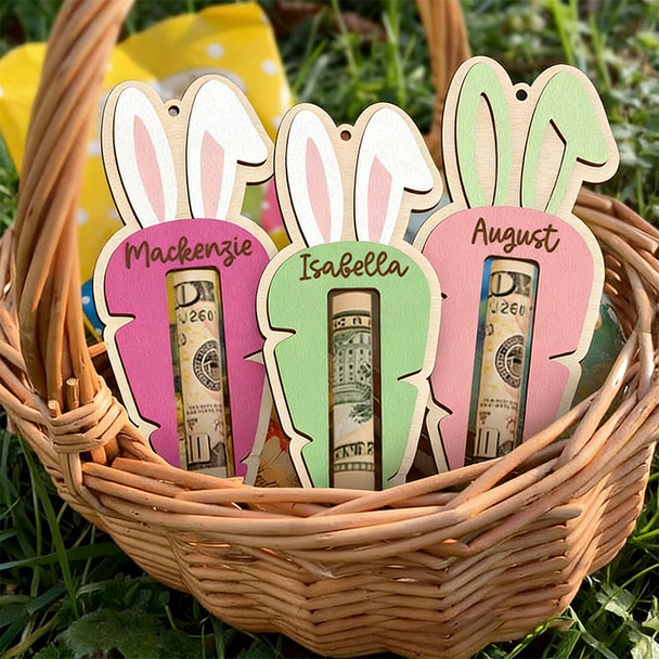 Personalized Easter Carrot Money Holder: Bunny Ear Tag, Cash Gift