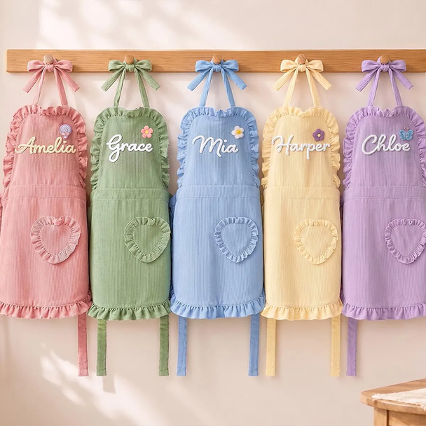 Personalized Kids & Adult Apron Set, Cute Custom Ruffle Aprons for Baking Together