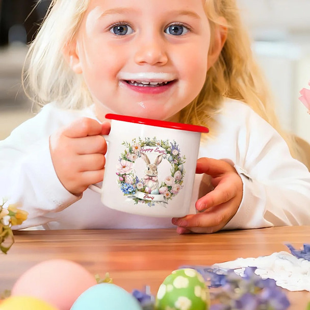 Personalized Happy Easter Cute Wreath Egg Bunny 12 oz