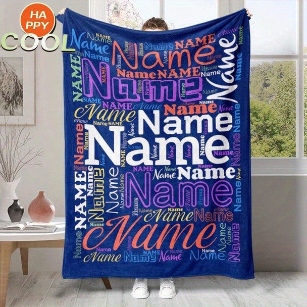Personalized Custom Name/Text Blue Flannel Blanket