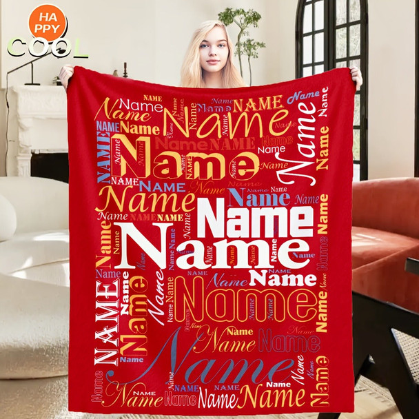 Personalized Custom Name/Text Blue Flannel Blanket