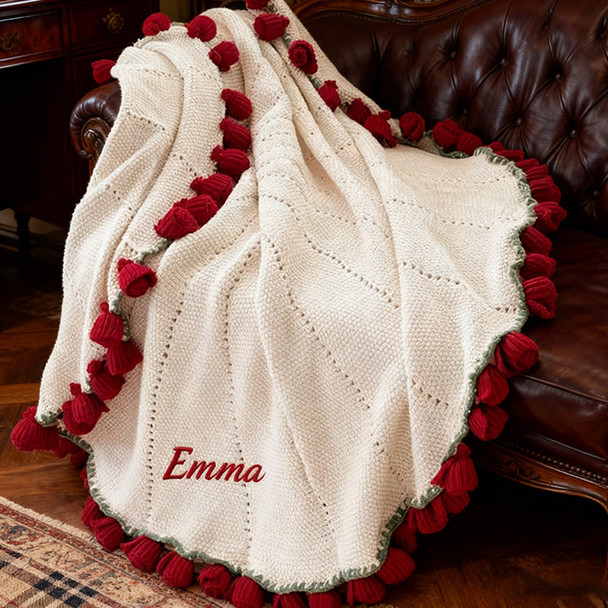 Personalized Crochet Rose Bouquet Blanket: Embroidered Name, Cotton Throw