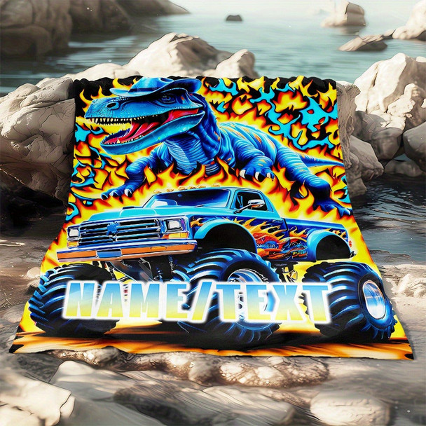 Customizable Dinosaur & Monster Truck Flannel Blanket