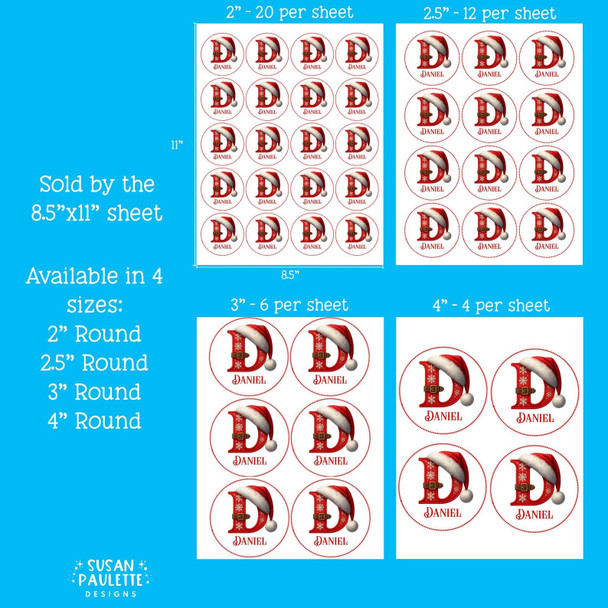 Personalized Initial Stickers for Christmas Gifts,  Christmas Themed Letter Stickers