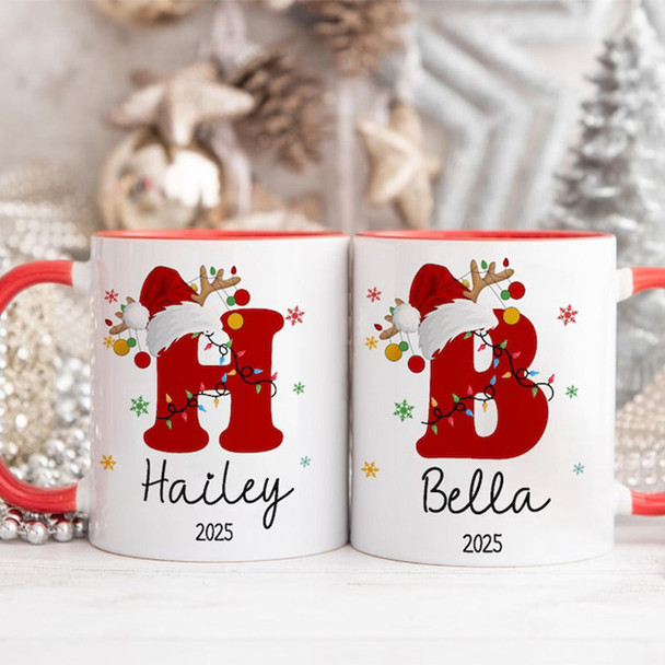 Custom Initial Name Mug, Personalized Christmas Mug, Xmas Gifts Idea