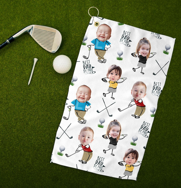 Custom Photo Golf Towel With Baby Face, Custom Dad Golf Towel With Kids Faces
