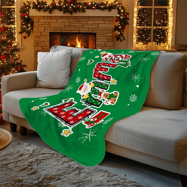 Personalized Christmas Reindeer Santa Claus Name Blanket