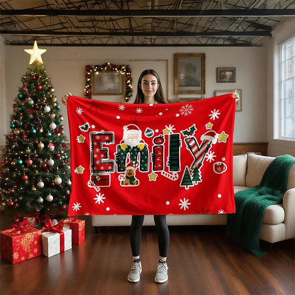 Personalized Christmas Reindeer Santa Claus Name Blanket
