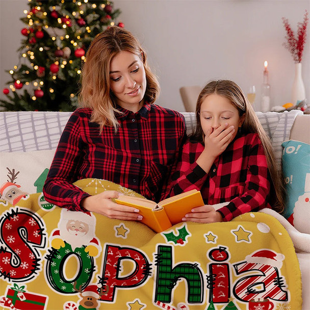 Personalized Christmas Reindeer Santa Claus Name Blanket
