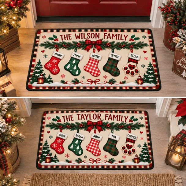 Personalized Christmas Family Runner Rug, Custom Holiday Hallway Carpet