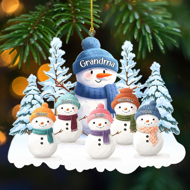 1 -8 Names Christmas Ornament, Acrylic Snowman Grandkid Ornament