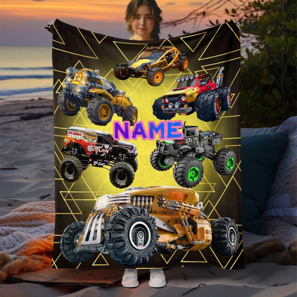 Custom Name Cozy Blanket: Featuring Cool Cross Country Vehicles