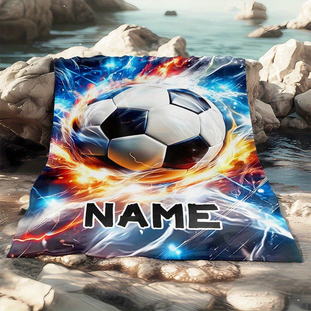 Custom Name Soccer Blanket a?? Soft Flannel Throw with Vibrant Digital Printing