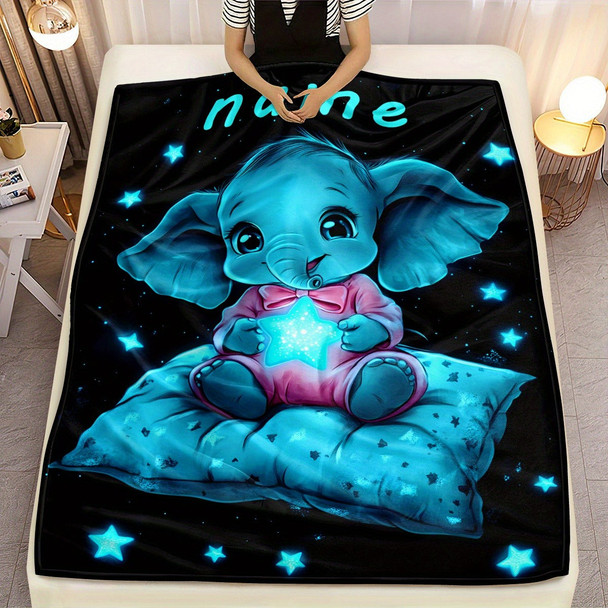 Personalized Name Starry Night Elephant Blanket a?? Soft Flannel