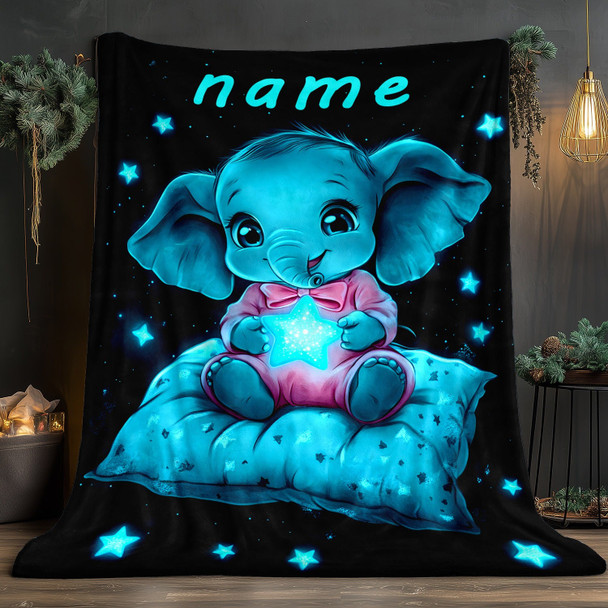 Personalized Name Starry Night Elephant Blanket a?? Soft Flannel