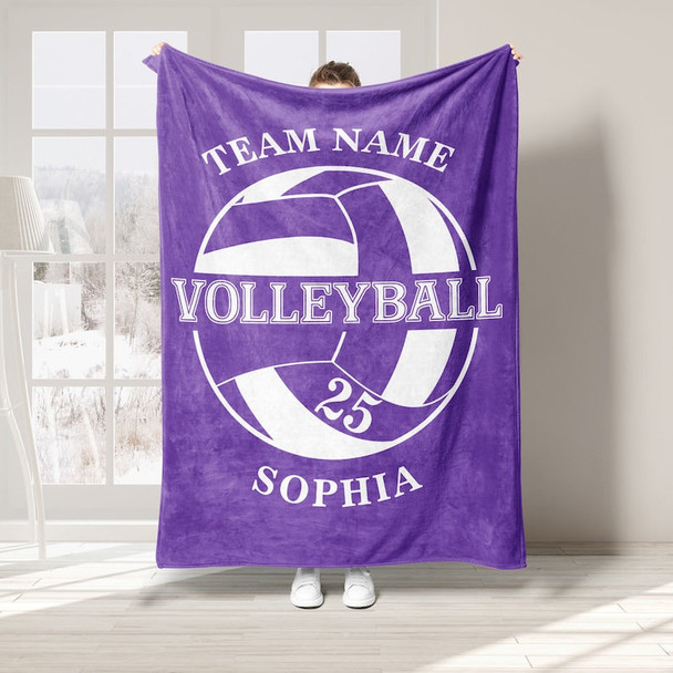 Personalized Volleyball Blanket, Custom Name Number Soft Cozy Sherpa Fleece Throw Blankets
