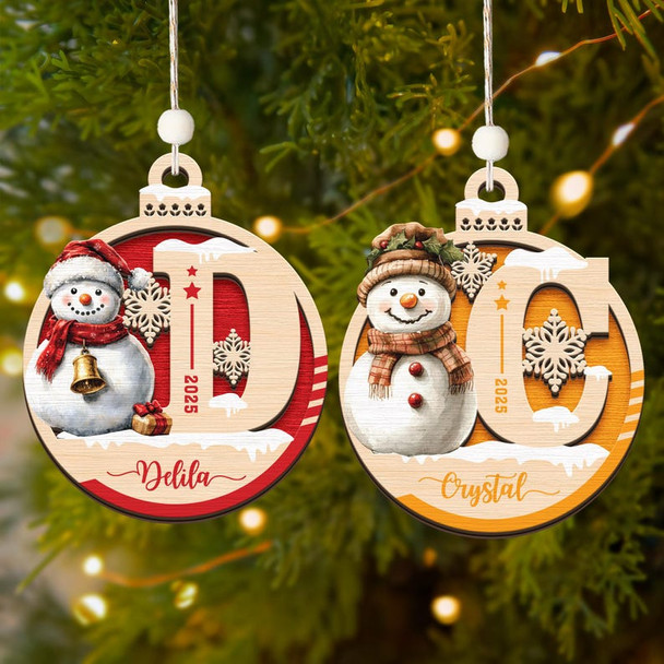 Personalized Snowman Christmas Ornament, Wooden custom name tags