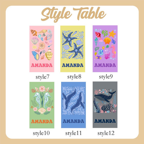 Personalized Crab Beach Towel, Seahorse/Fish/Dolphin Name Towel for Child
