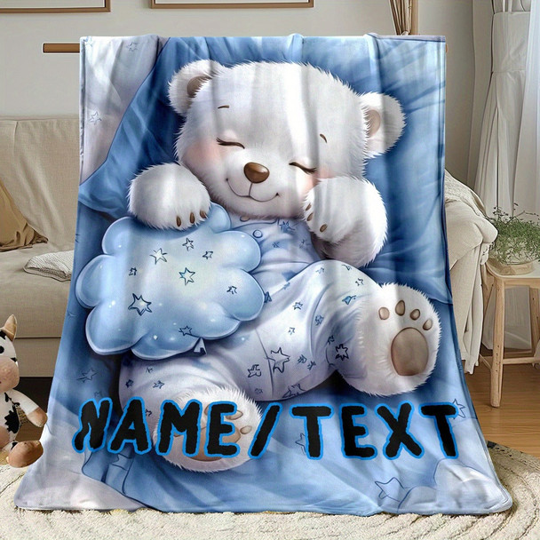 Personalized White Bear Flannel Blanket