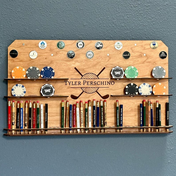 Personalized Golf Ball Marker and Pencil Display