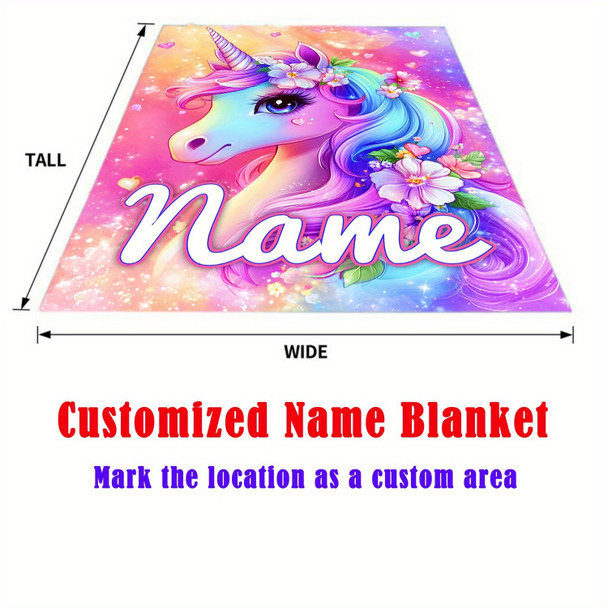 Custom Name Beautiful Dazzling Flower Unicorn Print Portable Blanket