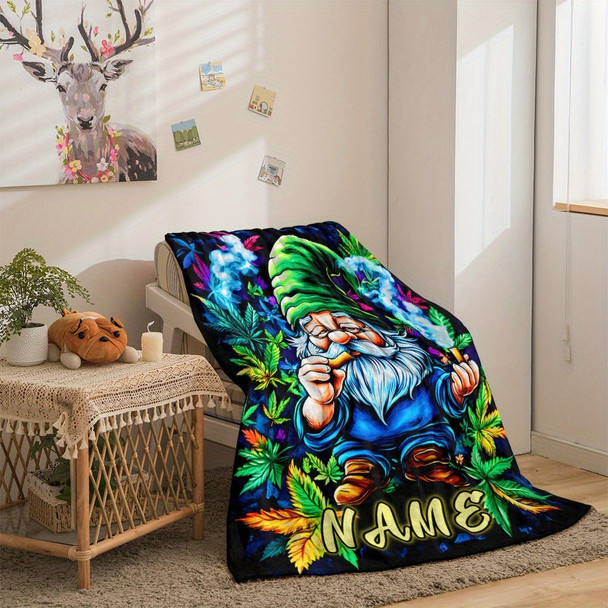 Custom Name Blanket - Whimsical Gnome & Maple Leaves Design