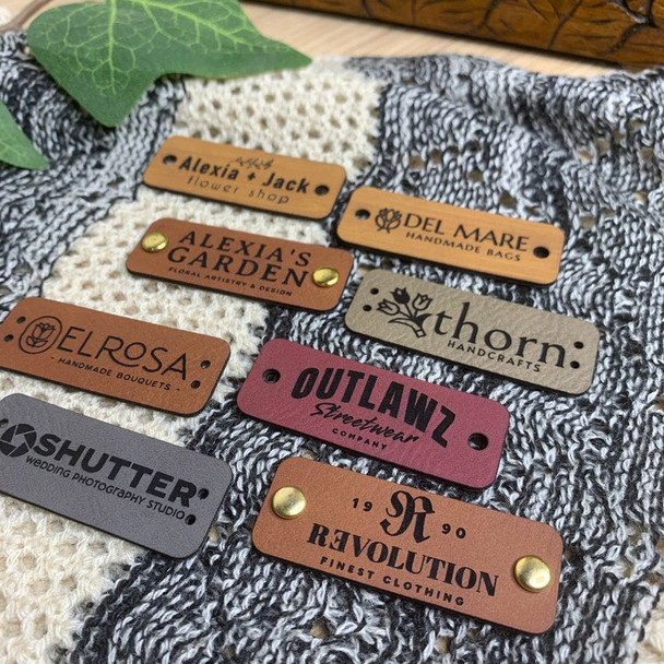 Customized 2 x 0.75 in Faux Leather Product Tags
